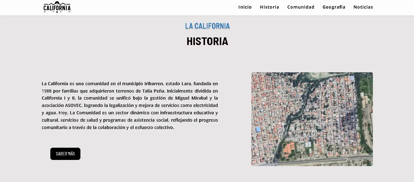 Sección de historia para el blog informativo  de la california
    la california