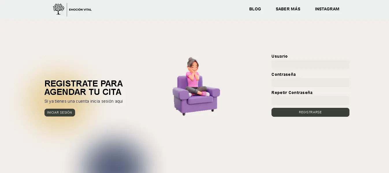 Pagina de registro de usuario del sistema de psicología