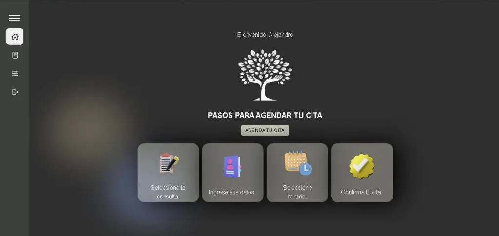 Menu principal para el usuario que inicia sesión en el sistema de psicología