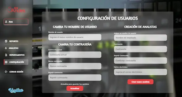 Configuracion de usuario  del sistema de reportes
    de la empresa de Lácteos los Andes, Planta Cabudare, Barquisimeto - Venezuela